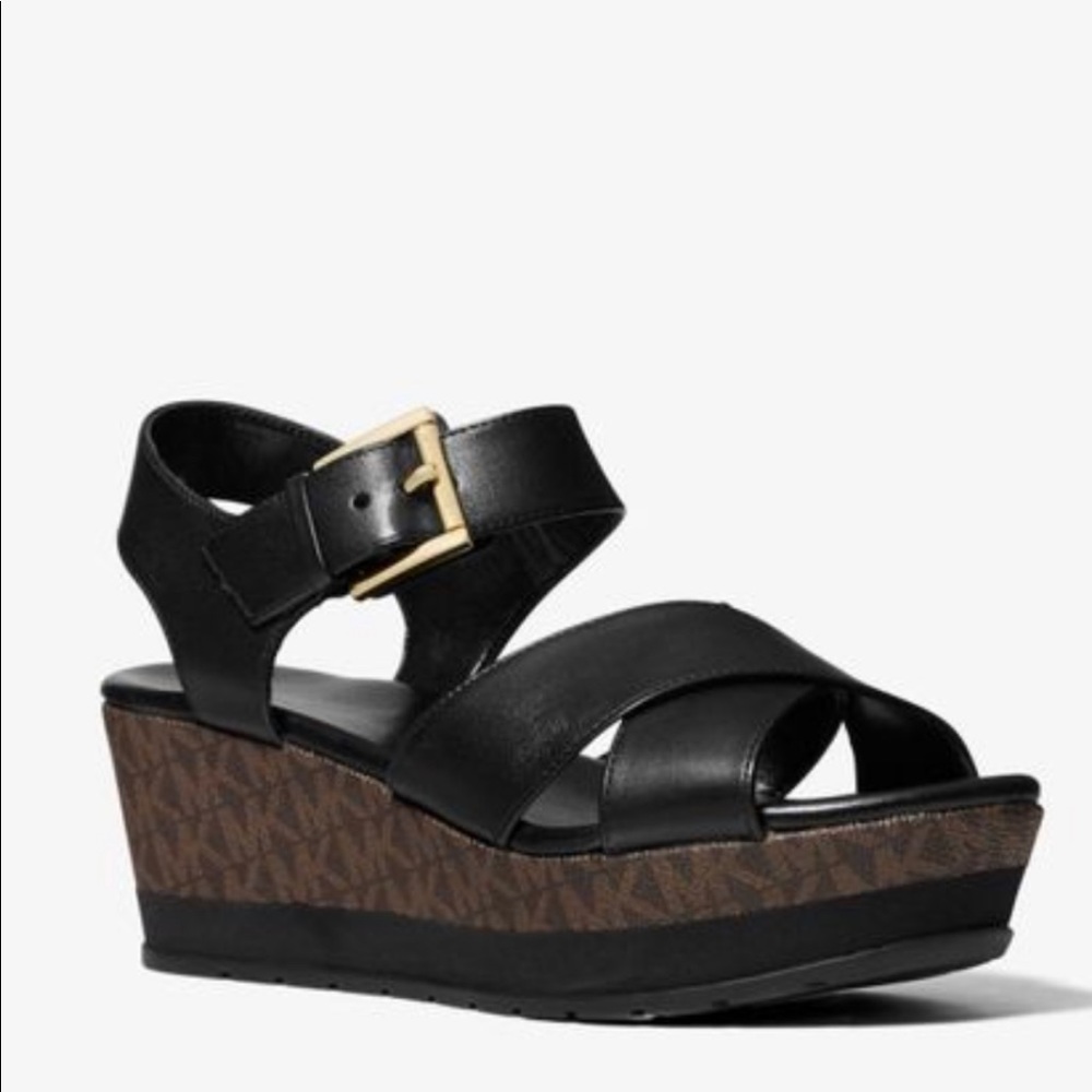 MICHAEL KORS NEVA PLATFORM LEATHER BLK / Brown 7:5 - Picture 2 of 6
